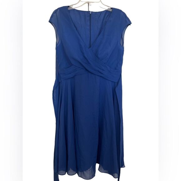 JJs House Navy Blue A-line V-Neck Knee-Length Chiffon Ruffle Cocktail Dress 10 - Picture 1 of 9